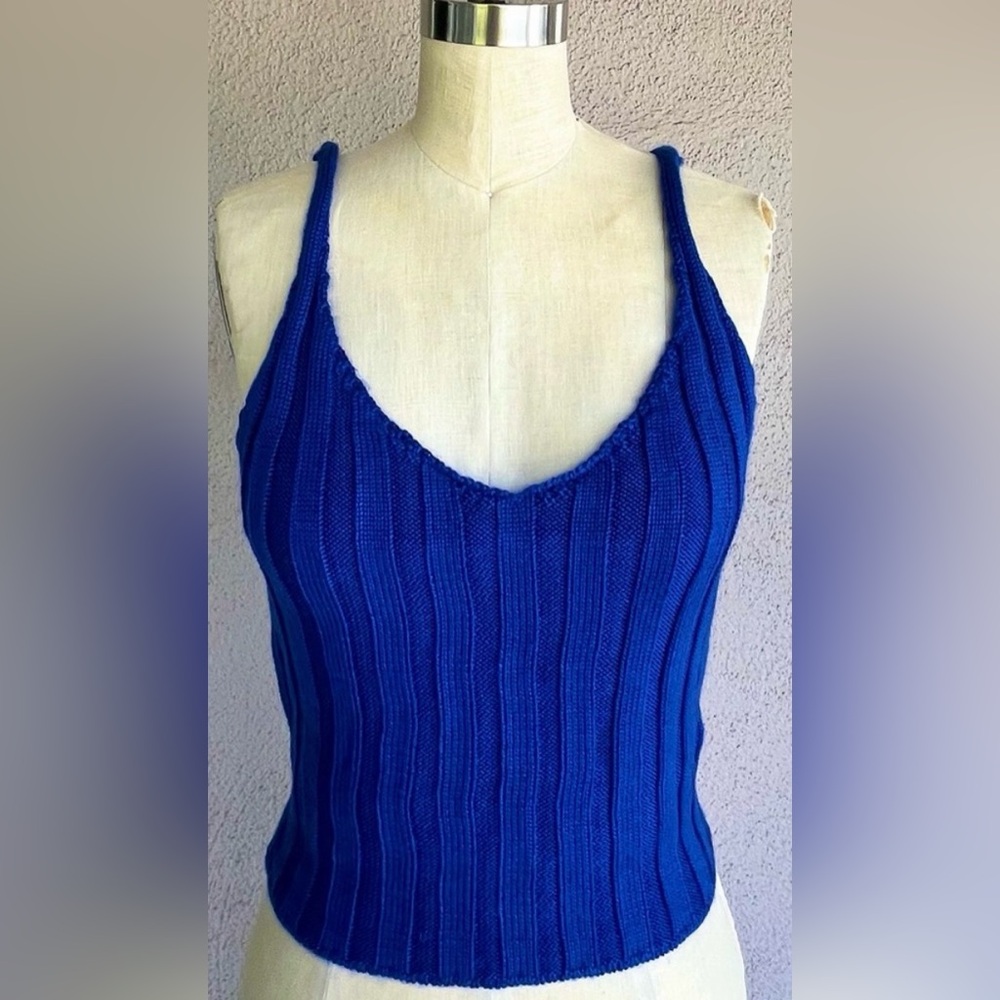 Blue Ribbed Knit Tank Top